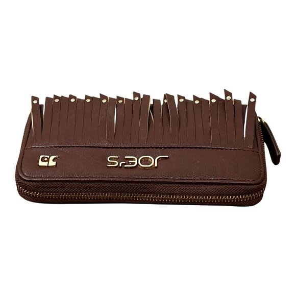 Joe’s Jeans Brown Fringe Zip Wallet Faux Leather Boho Studded Women's - Picture 3 of 12